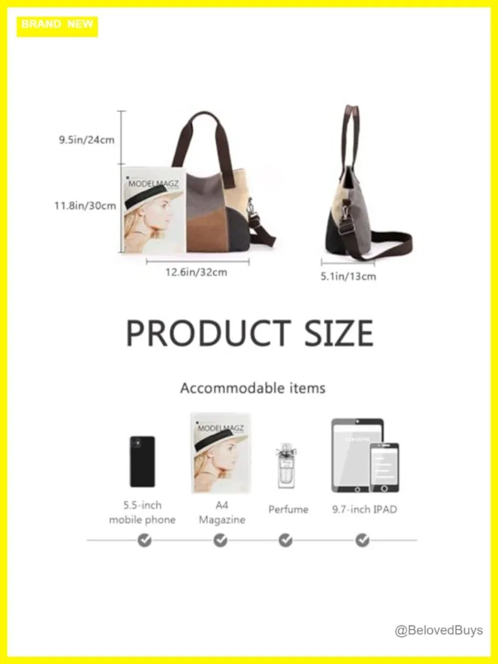 Large Canvas Color-block Crossbody Tote Bag Shoulder Shopping Bag
